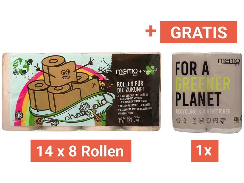 Memo Memo x skate-aid Toilettenpapier 3-lagig, 14 x 8 Rollen – Produktbild 1 von 1