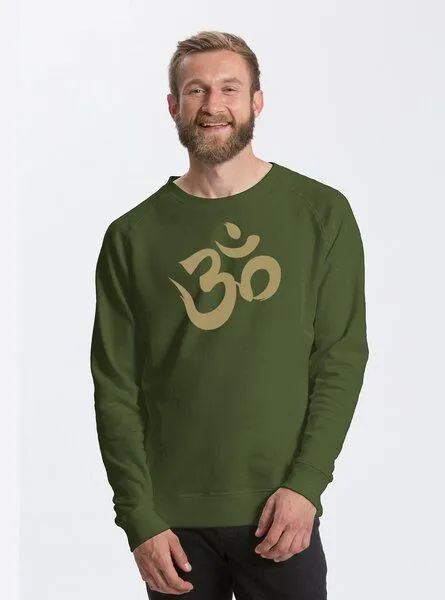 Peaces.bio - handbedruckte Biomode Peaces.bio - handbedruckte Biomode Bio Herren Sweatshirt Om, Waldgrün, – Produktbild 1 von 2