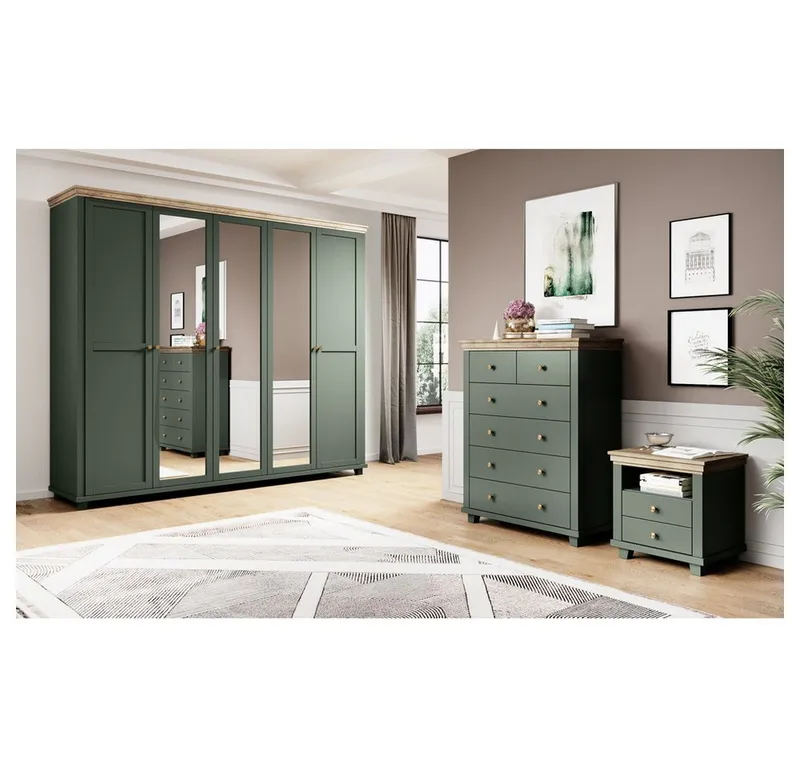 Lomadox Kommode EPSOM-83, Kommode Landhausstil in grün mit Lefkas Eiche Nb. 90/112,5/42 cm, Grün, – Produktbild 5 von 5