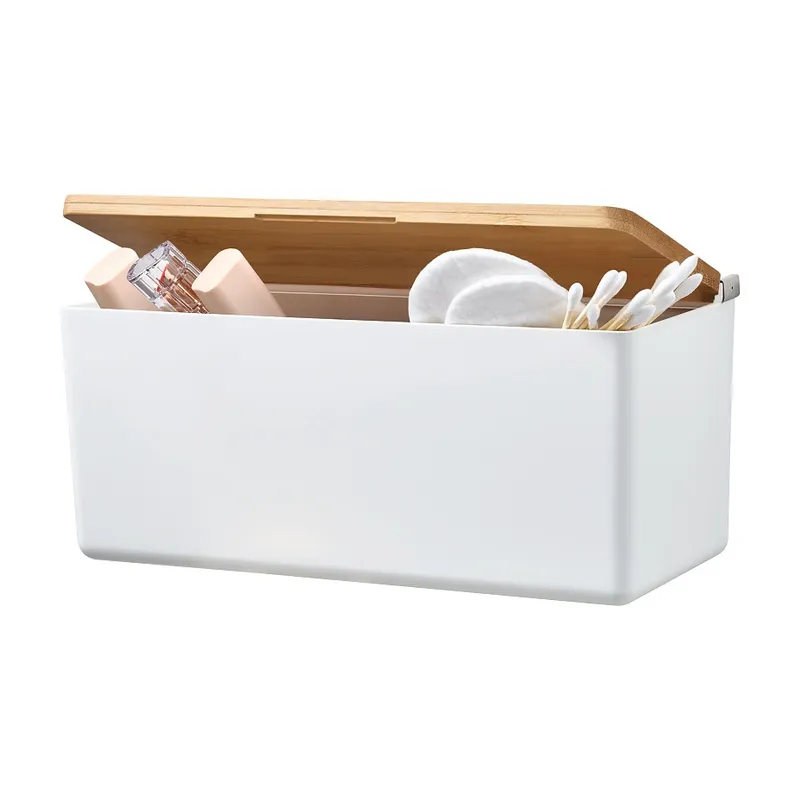 Tesa SE Tesa SE tesa® BABOO Aufbewahrungsbox mittelgroß, mit Bambusdeckel und Trennwand, zusätzlicher Stauraum für das Bad_ST – Produktbild 1 von 1