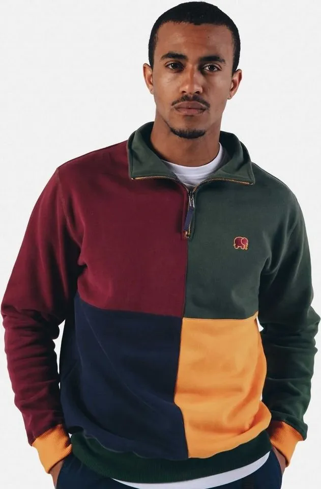 Trendsplant Trendsplant Rundhalspullover Color Block Half Zip Sweater "Harlequin", Grün, – Produktbild 2 von 5