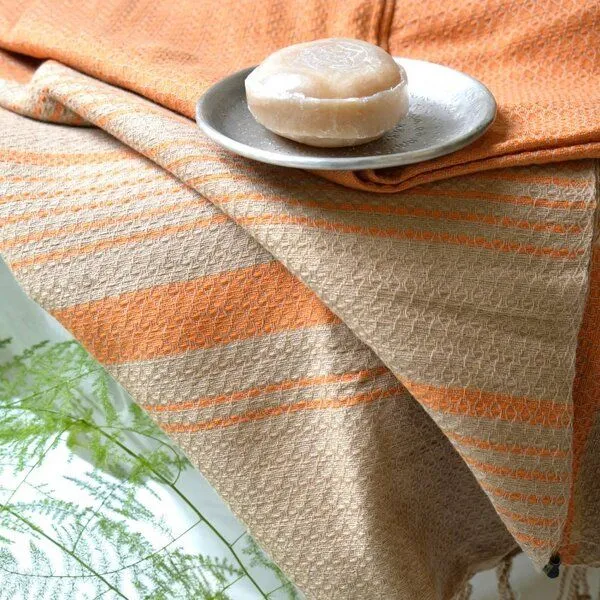 Karawan authentic Karawan authentic Hamamtuch Bio-Baumwolle Sand, Orange, – Produktbild 3 von 4