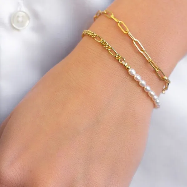 Paeoni Colors Paeoni Colors Halb Süßwasserperlen, halb Gliederkette – Armband aus 18k Gold Vermeil, 925 Sterling Silber – Produktbild 2 von 4