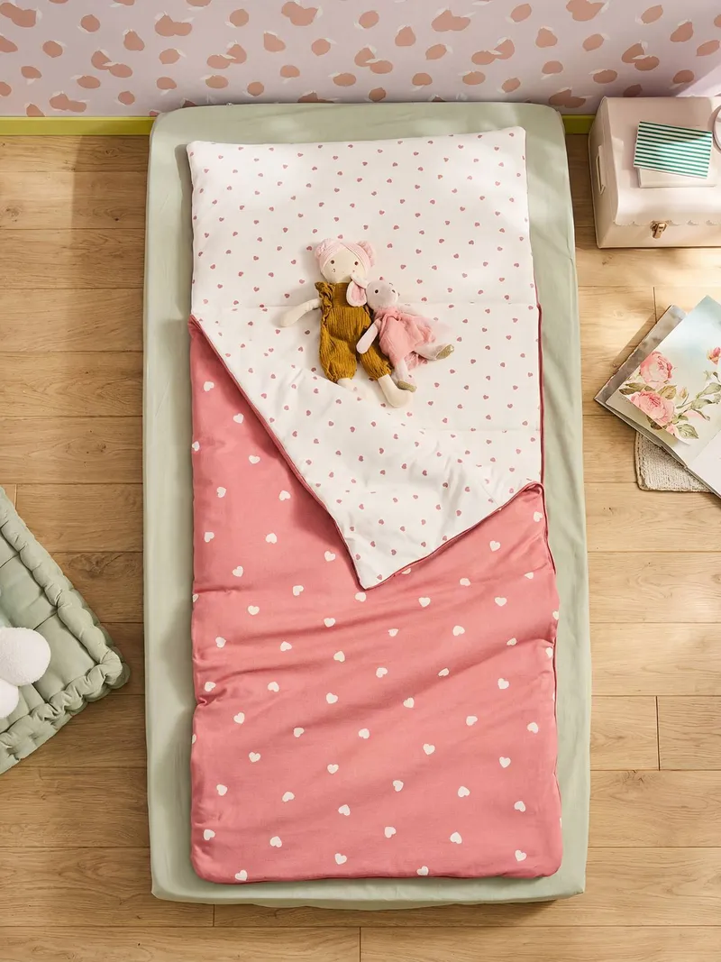 Vertbaudet Kinder Schlafsack MEIN HERZ, Altrosa, – Produktbild 2 von 4