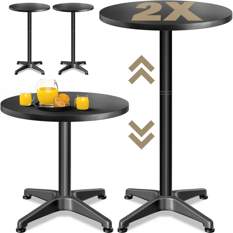 Casaria® Stehtisch 2er-Set Ø60cm höhenverstellbar 70/115cm Alu Schwarz – Produktbild 1 von 2