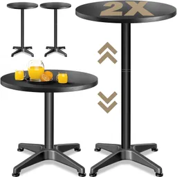Casaria® Stehtisch 2er-Set Ø60cm höhenverstellbar 70/115cm Alu Schwarz – Produktbild 1 von 1