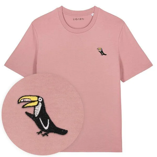 LIGARTI Besticktes T-Shirt – Joey der Tukan – LIGARTI Tiermanufaktur, Altrosa, – Produktbild 1 von 4
