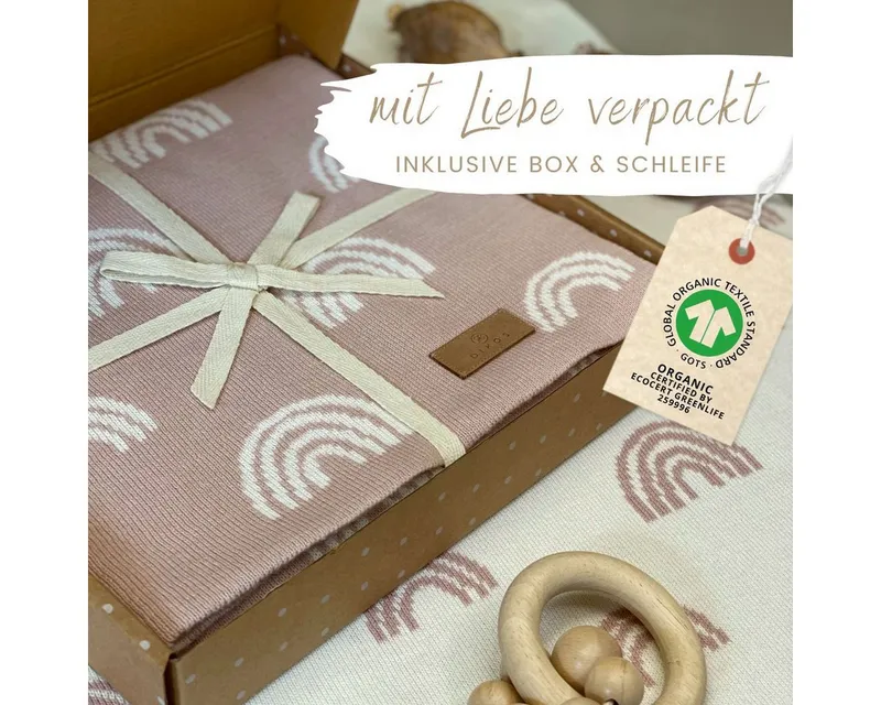 Babydecke DIKOS® aus Bio-Baumwolle - Regenbögen - Baby Decke für Neugeborene, DIKOS, Geschenk zur Geburt - Strickdecke PREMIUM Qualität - atmungsaktiv, Rosa, – Produktbild 2 von 5