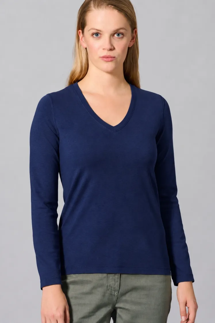 HempAge Hempage Damen vegan Sportliches Langarm-T-Shirt Farbe Nachtblau, Blau, – Produktbild 2 von 2