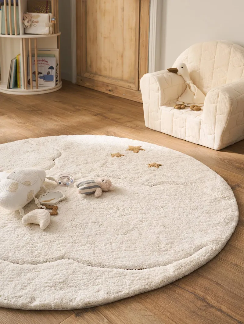 Vertbaudet Runder Teppich Kinderzimmer WOLKEN, Beige, – Produktbild 2 von 4