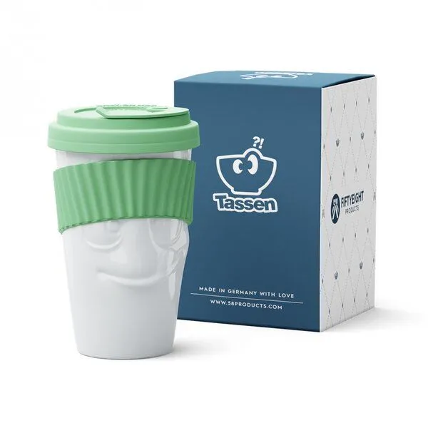 FIFTYEIGHT PRODUCTS FIFTYEIGHT PRODUCTS Porzellan-To-Go-Becher „Lecker“ (400 ml), Mint, – Produktbild 1 von 4