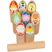Goki goki Kinder Wikinger Kubb Tiere aus Holz, 9-teilig, bunt lackiert Höhe 14,5 cm, Durchmesser 4,5 cm – Produktbild 1 von 1
