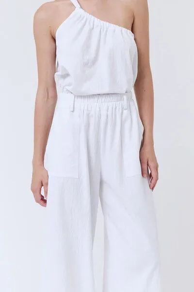 amt studio amt.studio "Pacific Pants" weite gekreppte Bio-Baumwolle Hose mit Gummizug, Weiss, – Produktbild 3 von 3