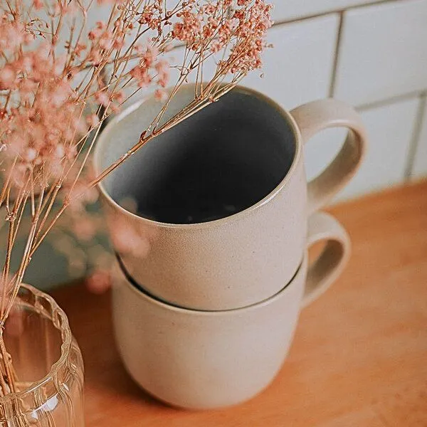 Econovo Econovo Keramik Tasse Handgemacht Groß 400ml, Türkis-beige (blau), – Produktbild 3 von 4