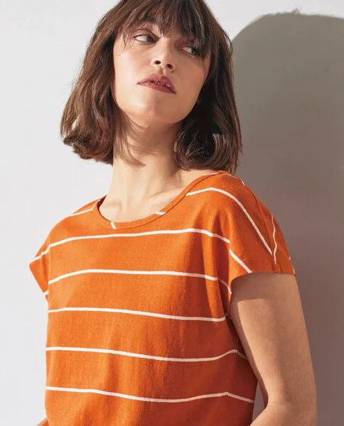 HempAge HempAge Damen Streifenshirt Hanf/Biobaumwolle, Almond (braun), – Produktbild 1 von 4