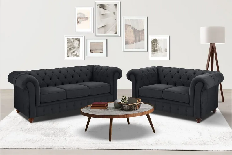 OTTO home Sitzgruppe Chesterfield, (2-tlg), hochwertige Knopfheftung, bestehend aus 2- und 3-Sitzer, Grau, – Produktbild 2 von 8