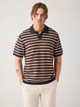 KnowledgeCotton Apparel KnowledgeCotton Apparel Gestricktes Poloshirt mit Streifen aus Bio-Baumwolle – Produktbild 1 von 1
