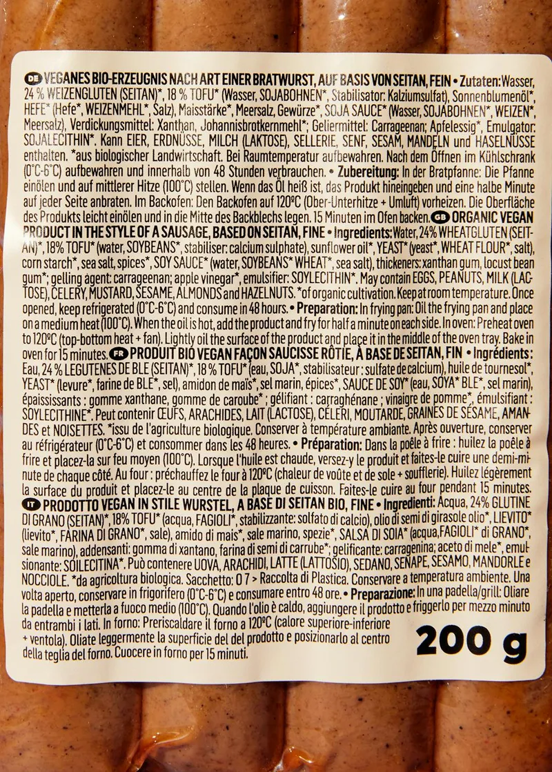 KoRo Feine vegane Bio Bratwurst 12 x 200 g – Produktbild 4 von 5