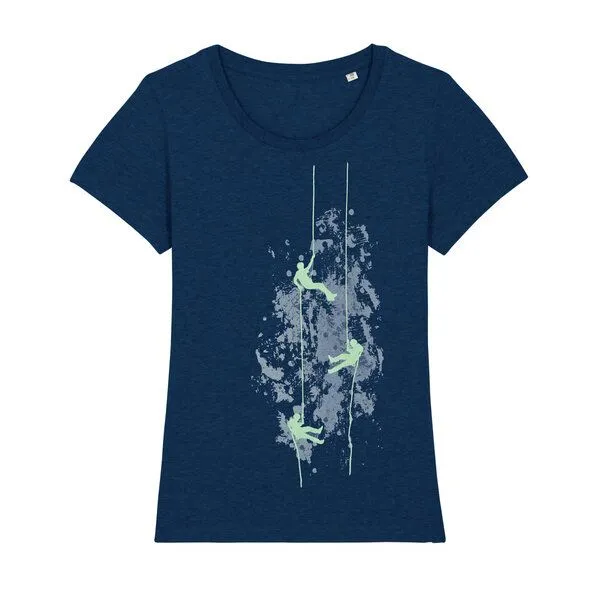 Spangeltangel Spangeltangel Damenshirt, “Kletterer“, T-Shirt, sportlich, bedruckt, Siebdruck, Bio-Baumwolle, Dunkelblau, – Produktbild 1 von 4