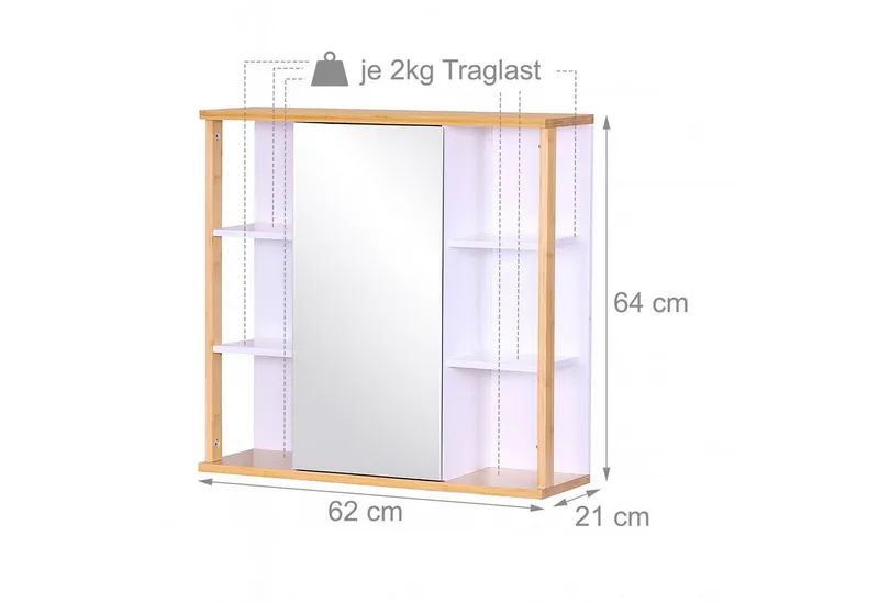 RELAXDAYS RELAXDAYS Spiegelschrank mit Bambus-Dekor (1-St), Braun|weiß, – Produktbild 3 von 4