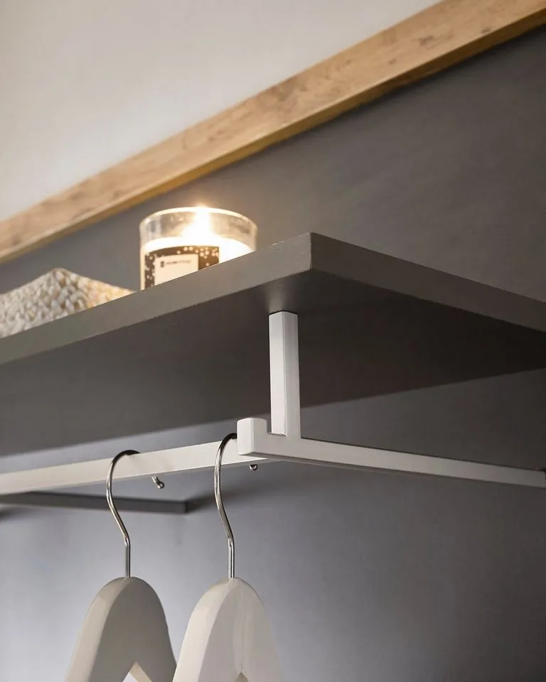 OTTO home Garderobenpaneel Westminster, Wandregal im Landhausstil Flurgarderobe Garderobe Paneel, mit Ablage, Haken & Kleiderstange aus Metall, in 2 Farben erhältlich, Grau, – Produktbild 5 von 5