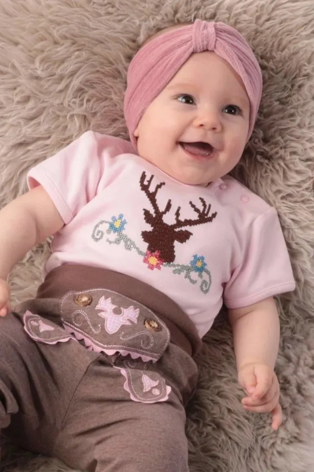 P.Eisenherz Trachtenkleid Baby Body - HIRSCH-STICKEREI, Rosa, – Produktbild 1 von 4