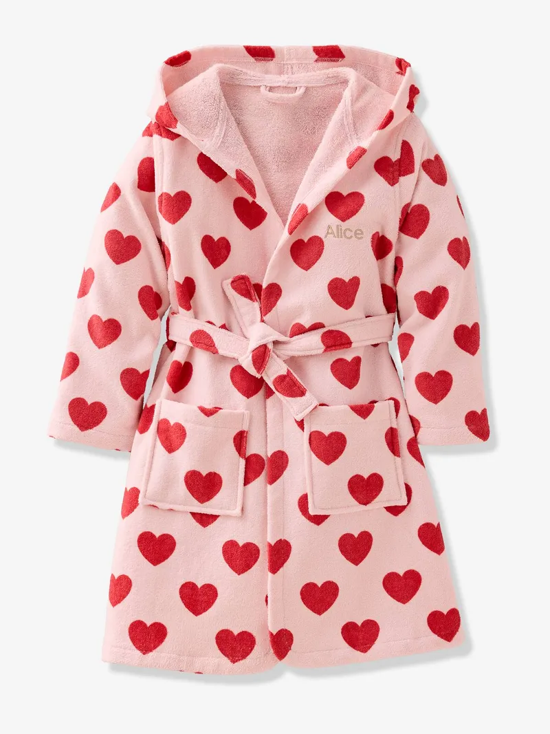 Vertbaudet Kinder Bademantel mit Herz-Print, Rosa bedruckt, – Produktbild 3 von 4