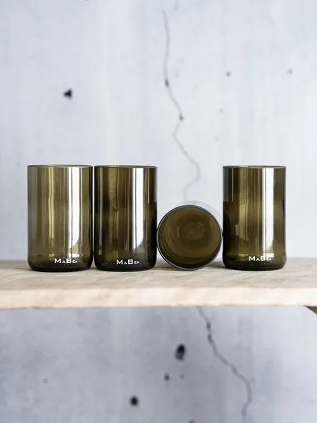 MaBe MaBe Trinkglas sustainable - 350ml - Upcycling aus der Weinflasche 4er Set, Oliv, – Produktbild 1 von 4