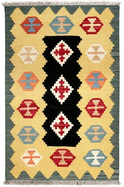 Rugtales Kelim Gashgai Schwarz „Rugtales“ aus Schurwolle, 81x127 cm, Schwarz, – Produktbild 3 von 4