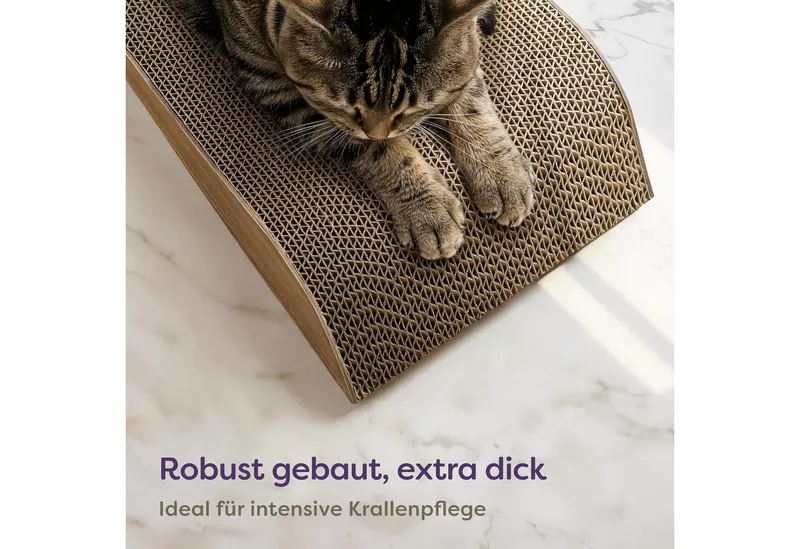 Knupis Kratzbrett Kratzpappe Katze XXL 75cm 3 - teilig – Kratzmöbel aus kratzfester, (Set, 3-teiliges Kratzbrett-Set), Langlebig bis 2 Jahre – Krallenpflege – Platzsparend – Möbel schutz, Braun, – Produktbild 4 von 5