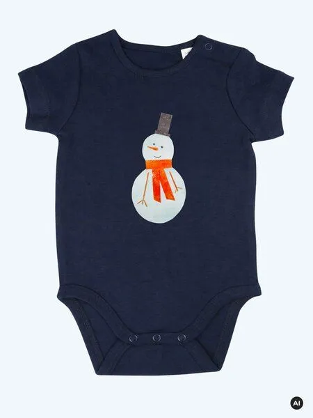 MelaDi MELAdi Kinder Baby-Body aus Biobaumwolle - Schneemann auf Navy Blue – Produktbild 1 von 3