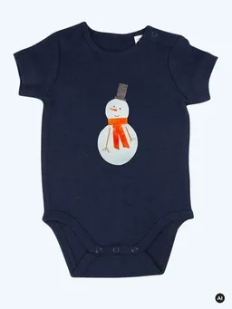 MelaDi MELAdi Kinder Baby-Body aus Biobaumwolle - Schneemann auf Navy Blue – Produktbild 1 von 1