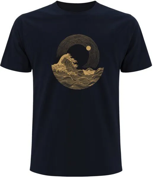 Spreecult Spreecult Die große Welle und das Papierboot - Bio und Fair - Männer Unisex T-Shirt, Navy, – Produktbild 2 von 3