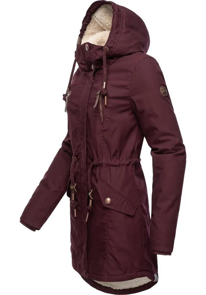ragwear ragwear Wintermantel Elsie stylischer Winterparka mit Kapuze und Teddyfleece, Rot, – Produktbild 3 von 4