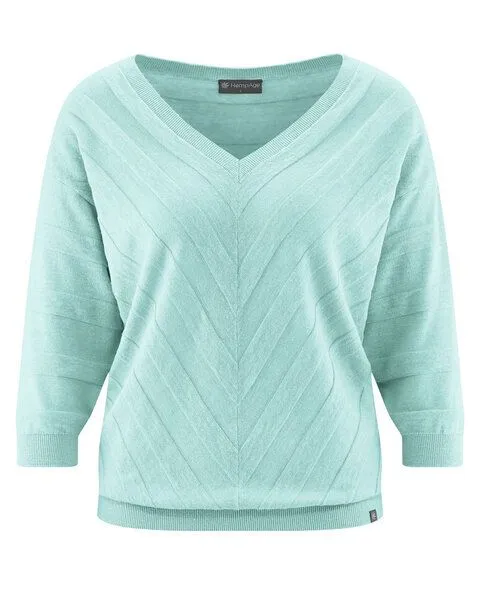 HempAge HempAge Pullover mit V-Ausschnitt Hanf/Biobaumwolle, Lake (blau), – Produktbild 3 von 4