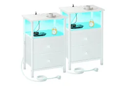AMHANCIBLE Nachttisch 2er-Set mit integrierter Ladestation, LED-Beleuchtung & 2 Schubladen (2-St), multifunktionaler Beistelltisch mit offenem Fach, 40x30x60cm – Produktbild 1 von 1