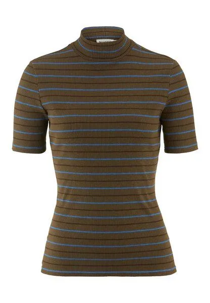 hessnatur hessnatur Slubrib Streifen T-Shirt Slim aus Bio-Baumwolle, Vintage oliv, – Produktbild 3 von 4