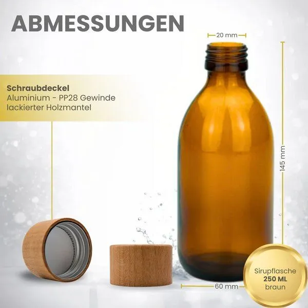 mikken mikken Apothekerflasche 250 | 500 ml | 1000 ml mit Holzdeckel leere Braunglasflasche mit Schraubdeckel – Produktbild 3 von 3