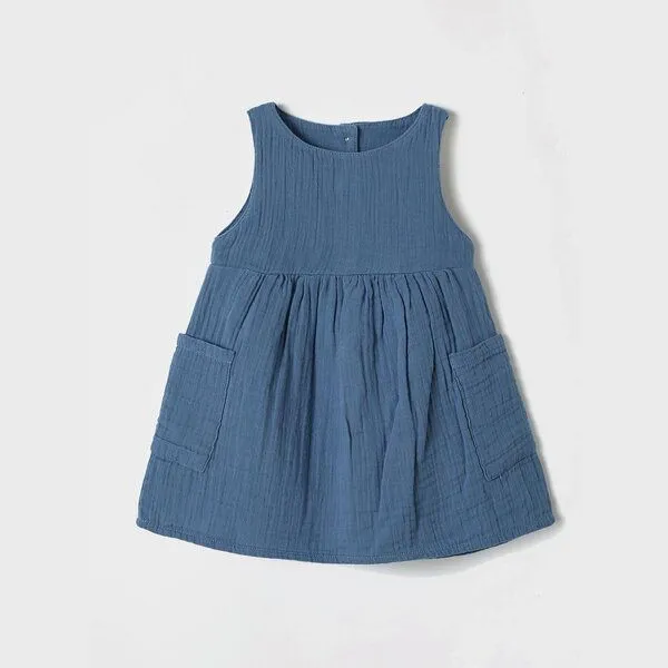 OrganicEra OrganicEra Bio Musselin ärmelloses Kleid mit Tasche, Indigo, – Produktbild 1 von 2