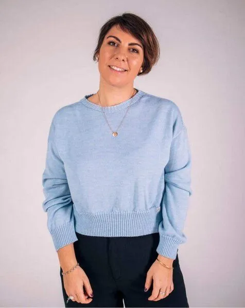 Aatise Aatise Zundry Damen Pullover mit halsnahem Rundkragen 100% Merinowolle muesling free Made in France, Blau, – Produktbild 1 von 4