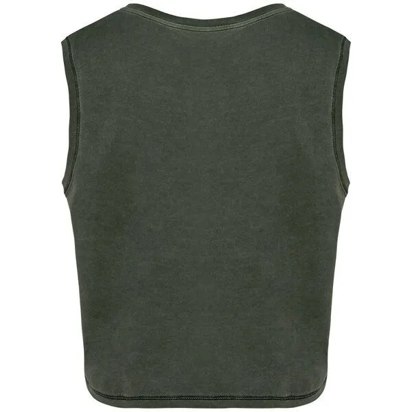 Greenspired Greenspired Umweltfreundliches ärmelloses Cropped Damen-T-Shirt 165g/m², Verwaschenes khaki, – Produktbild 2 von 2