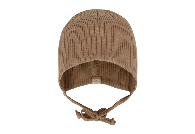 Maximo Maximo Jerseymütze BABY-Mütze, Ripp-Jersey ausgenäht, doppellagig, Bindeband (1-St) Baumwolljersey, Braun, – Produktbild 2 von 2