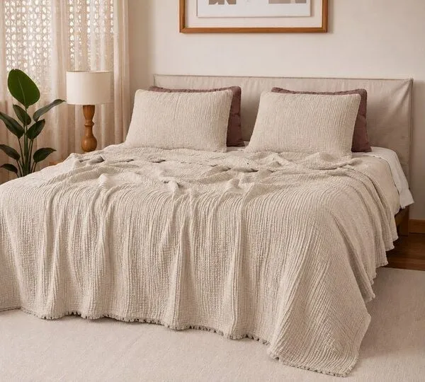 Sandiik Sandiik Musselin- Decke Classic aus Bio-Baumwolle 2 Größen, Beige ( melange), – Produktbild 2 von 4