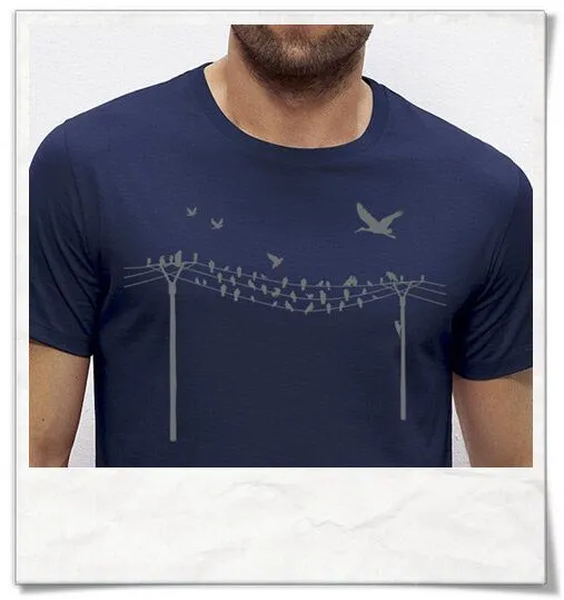 Picopoc Picopoc Vögel auf einem Elektromast T-Shirt, Blau, – Produktbild 2 von 3