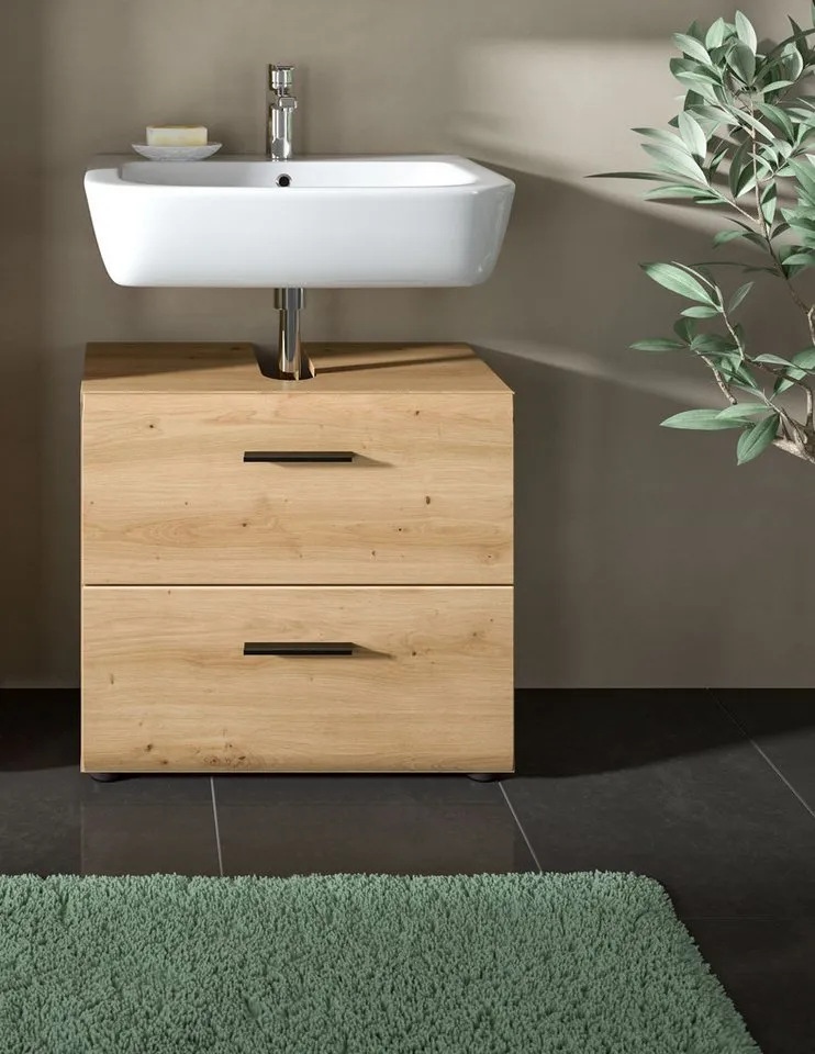 furnling Waschbeckenunterschrank Ivy Artisan Oak, 2 Schubladen, kratzfeste Eiche Optik Oberfläche, Beige, – Produktbild 3 von 3