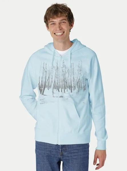 Peaces.bio - handbedruckte Biomode Peaces.bio - handbedruckte Biomode Herren Zip-Hoodie Woodland, Hellblau, – Produktbild 2 von 2