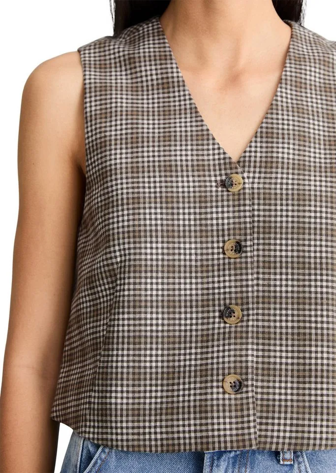 Marc O'Polo DENIM Kurzweste aus Organic Cotton-Leinen-Mix, Braun, – Produktbild 4 von 5