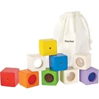 PlanToys PlanToys Sinnesklötze Holzbausteine aus Kautschukholz, 10-teilig Maße Würfel 3,5 x 3,5 x 3,5 cm, Mehrfarbig, – Produktbild 1 von 1