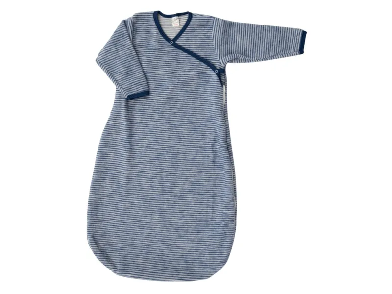 Lilano Lilano Schlafsack Baby Bio-Merinowolle Frottee-Plüsch marine-geringelt Gr.62/68, Blau, – Produktbild 1 von 2