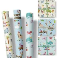 Fines Papeterie Fines Papeterie 3x 3m Geschenkpapier HAPPY BIRTHDAY ZOO Set für Kinder * 3 Rollen je 300x47 cm * Einpackpapier mit lustigen Tieren * Bauernhof * Safari * Meer – Produktbild 1 von 1